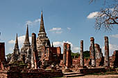 Ayutthaya, Thailand. Wat Phra Si Sanphet, ruins of the eastern viharn, known as Viharn Luang (the Grand Hall). 